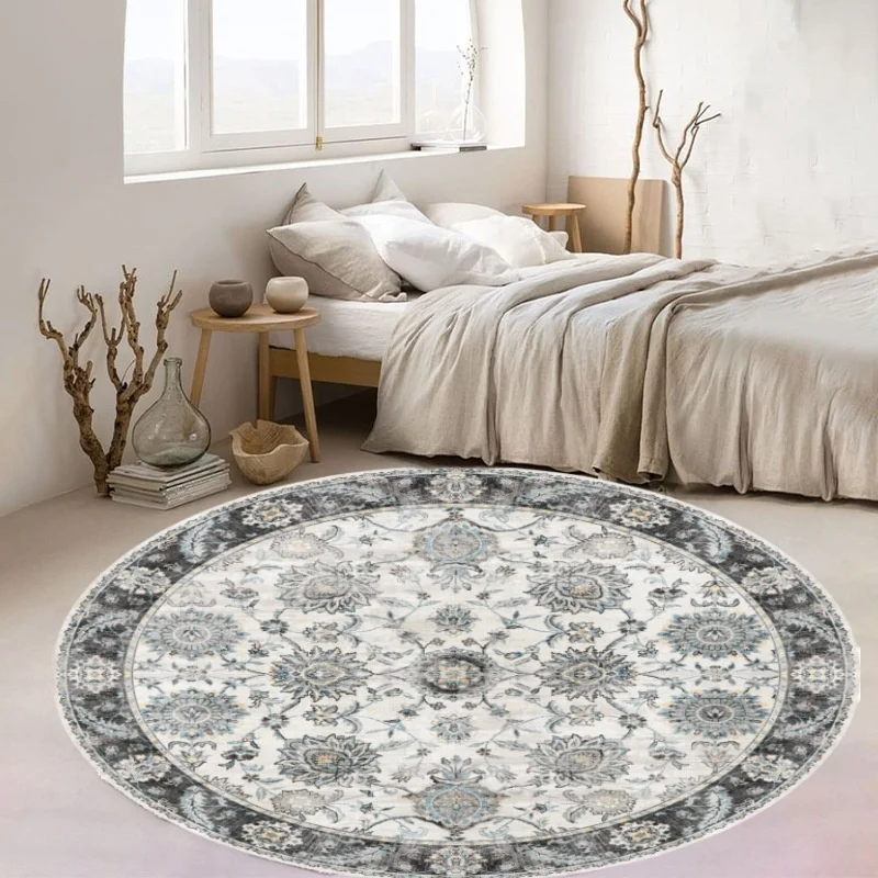 

Round Retro Turkish Carpet Ethnic Style Washable Persian Rug Living Room Sofa Area Round Rug American Bedroom Vintage Floral Rug