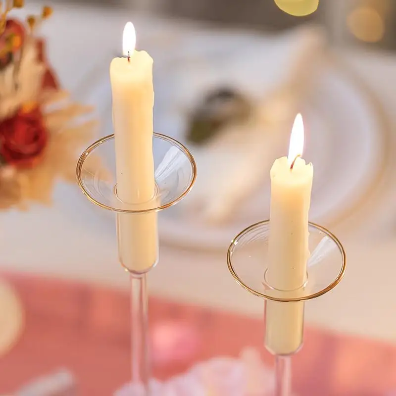 3 Pack Glass Candle Holders Set With Wax Catcher, Drip Guards& Anti-Tip Base- For Table Centerpieces, Weddings, Home Decor