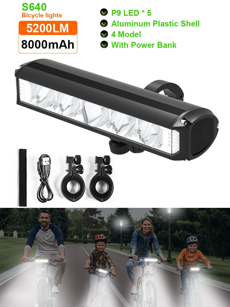 AliExpress Toptrek Bicycle Light 8000mAh 5 LED Bike Light Front Rechargeable LED Flashlight 5200LM Headlight with Power