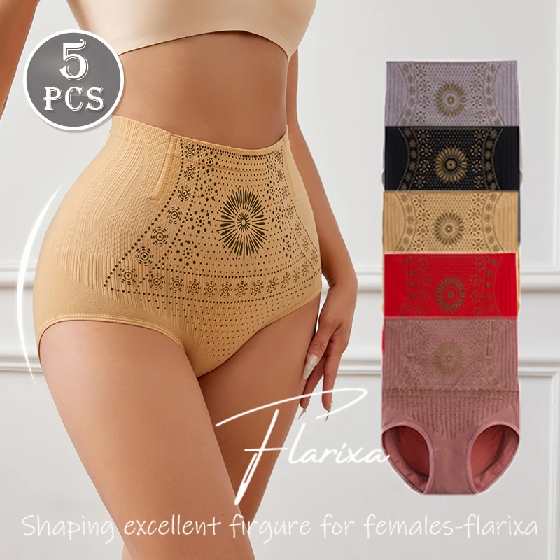 Flarixa 5PCS Nahtlose Gestaltung Slips Hohe Taille Abnehmen Höschen Frauen Faja Postpartale Bauch Hosen Body Shaper Schlanker