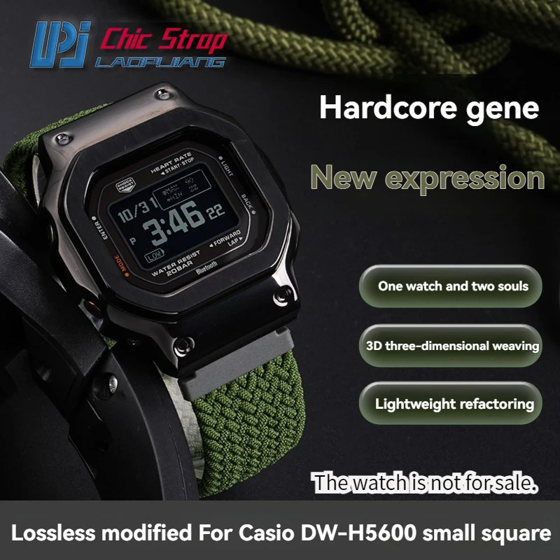 

Modified DW-H 5600 Watch Nylon Strap Metal Case For Casio Small Square DW-H5600 Knitted Nylon Sports Band Stainless Steel Case