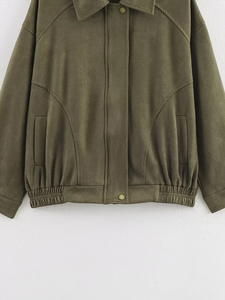 HH Women Autumn 4 Colors Retro Versatile Lapel Bomber Coat Jacket Female Casual Zipper Pocket Pleated Design Streetwear Outwear