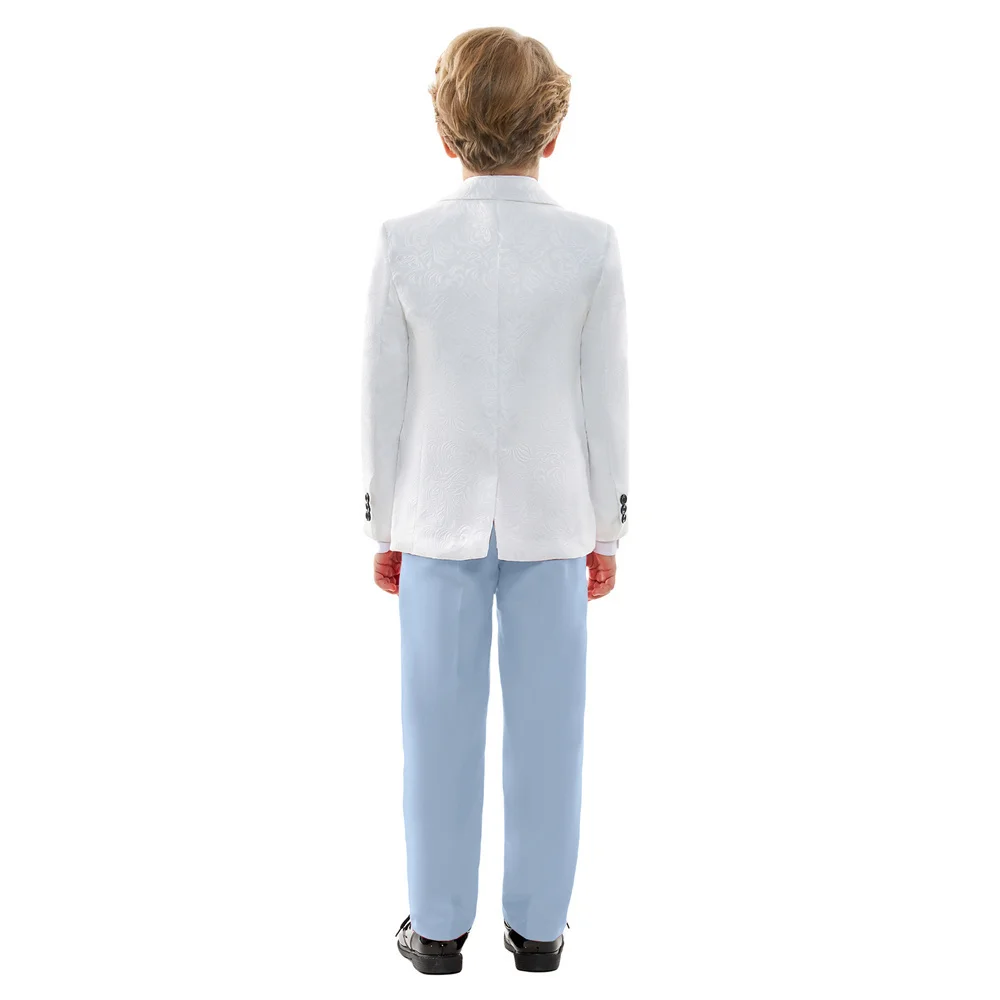 Hot Sale Classic 4PCS Suit For Boys Elegant Sky Blue Suit Set Smart Single Breasted Boy\'s Suit Blazer Vest And Pants For Party