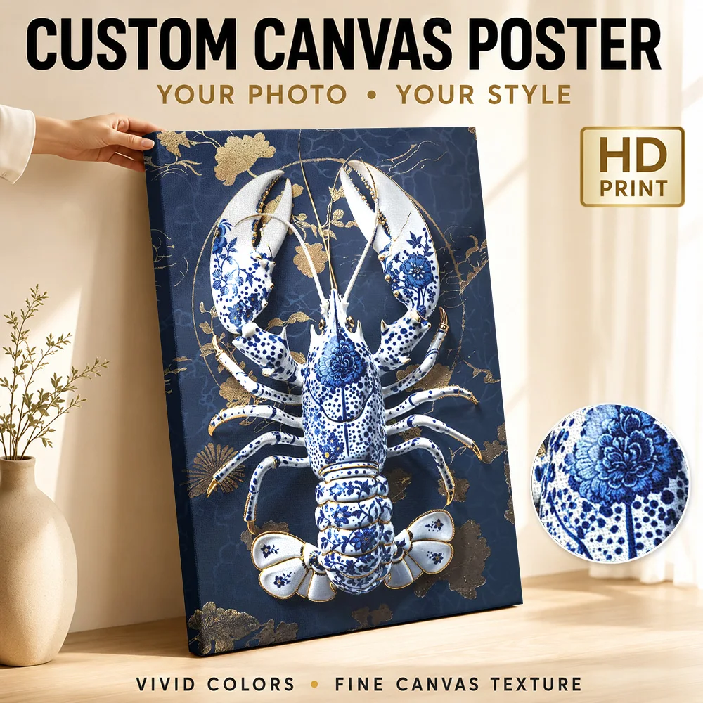 Luxury Lobster Kintsugi Framed Canvas Poster Personalized Japanese Inspired Wall Art for Bedroom Decor Ready to Hang Home Gift