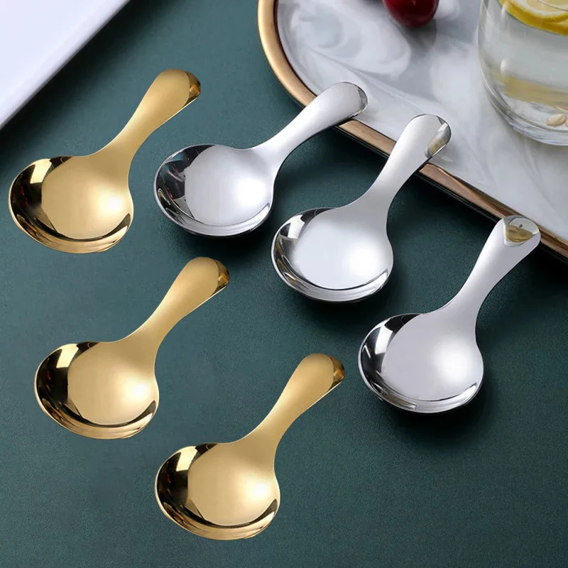 

3Pcs Small Stainless Steel Spoon Sugar Salt Spoon Coffee Tea Scoop Mini Dessert Spoon Short Handle Kitchen Scoop For Storage Jar