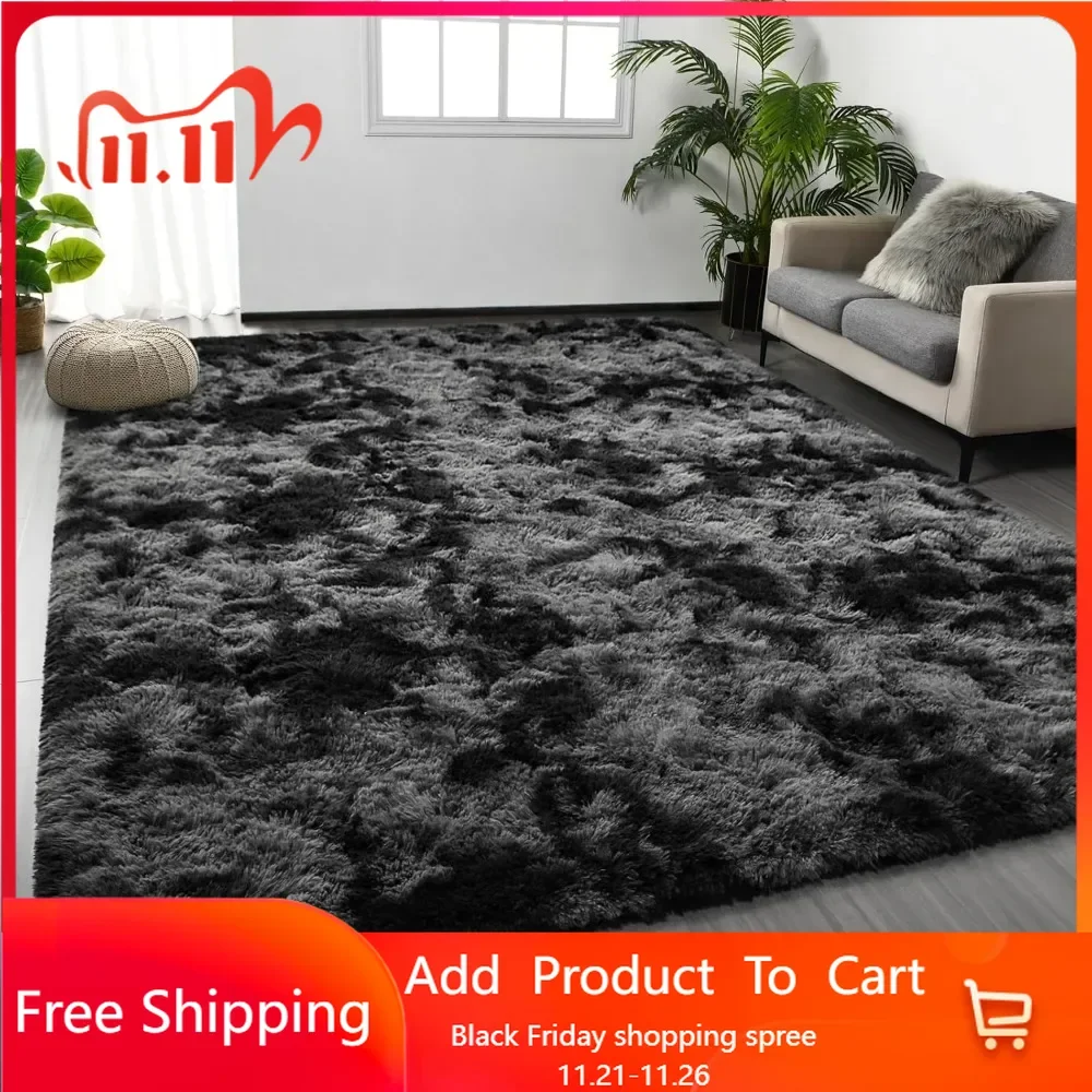 Large Shag Area Rugs 9 x 12, Tie-Dyed Plush Fuzzy Rugs for Living Room, Ultra Soft Fluffy Furry Rugs for Bedroom