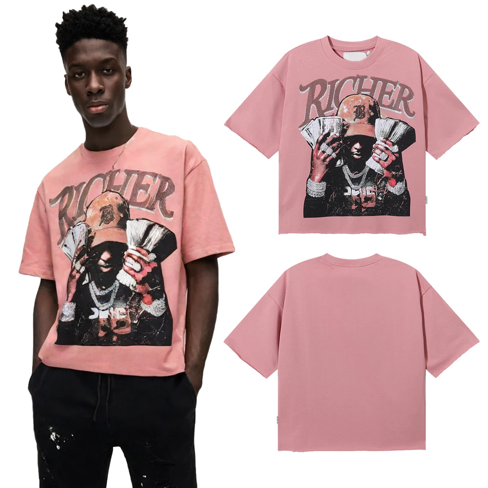 American Y2k Streetwear Richman Street Art Graphic T Shirts Hiphop Street Style Cotton Vintage Clothing Casual Short Sleeve Tees