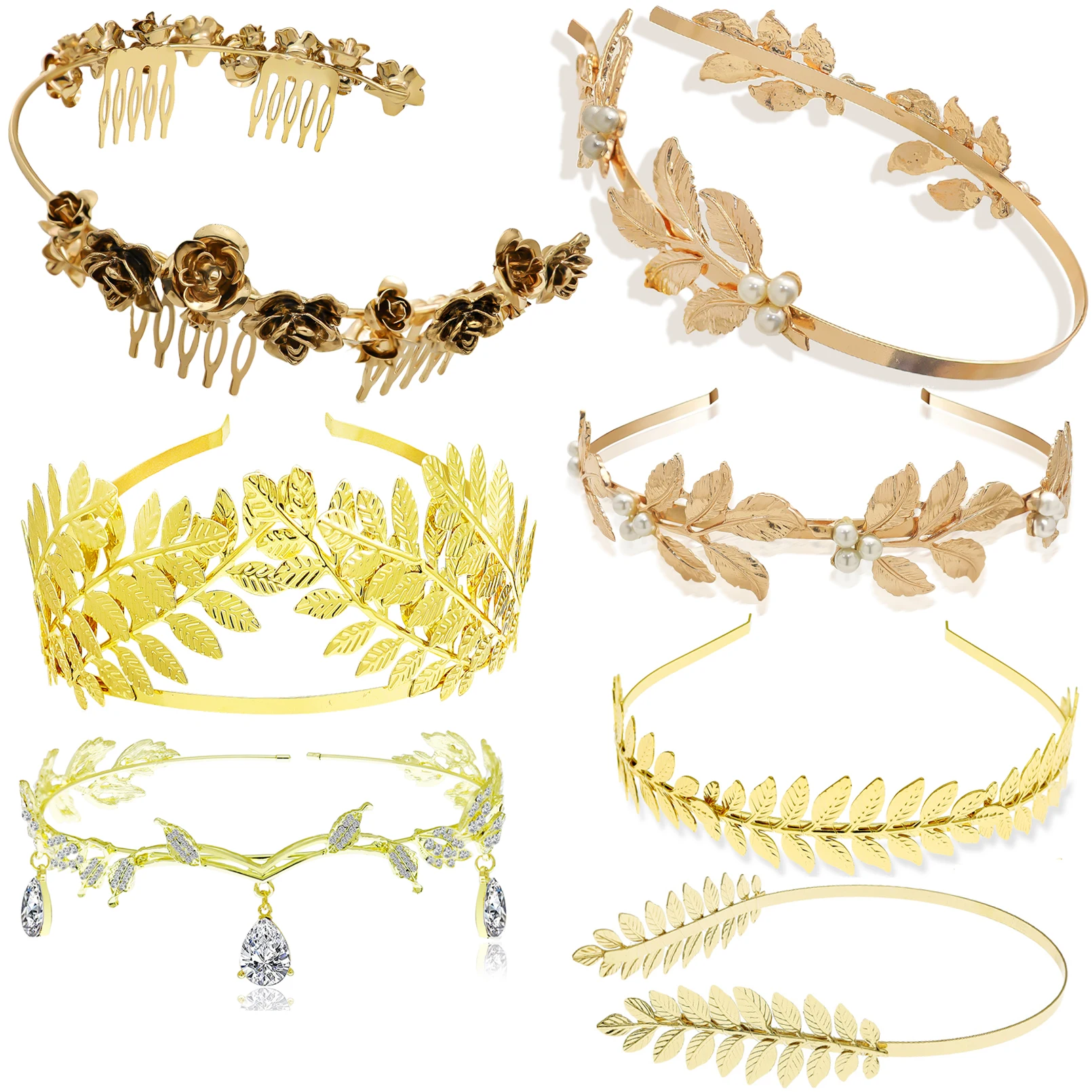 Frauen Gold Farbe Blume Blatt Stirnband Kopfschmuck Krone Tiara Kopfschmuck Göttin Griechischen Kopf Schmuck Braut Hochzeit Haar Zubehör