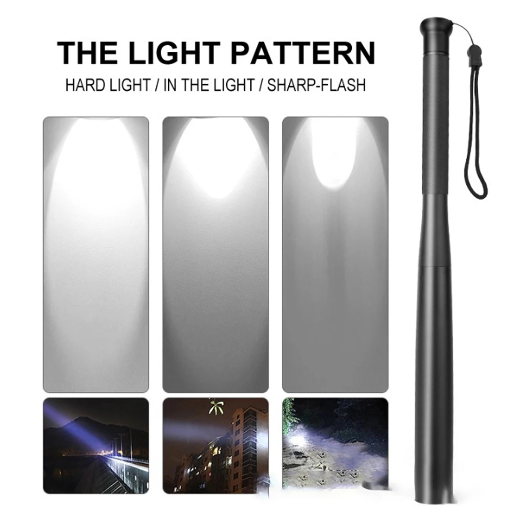 Torcia a LED per mazza da baseball Torcia impermeabile super luminosa in lega di alluminio per autodifesa di emergenza Illuminazione esterna