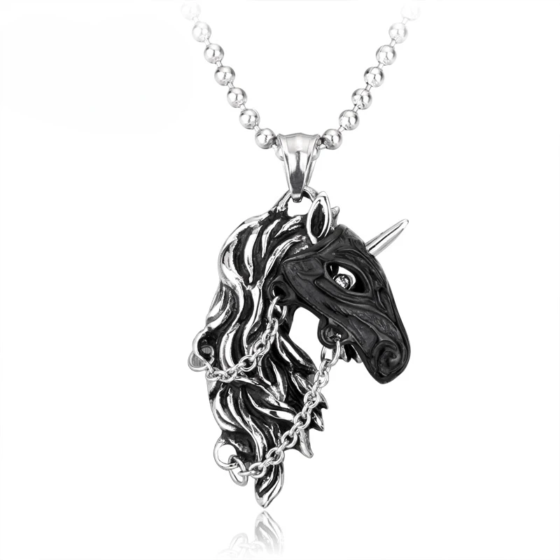 Europe and America Retro Silver Color Titanium Steel Metal Armor War Horse Necklace Pendant UNISEX Punk Party Jewelry Pendant