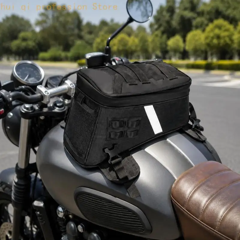 Motorrad-Tankrucksack zum Mitnehmen mit 5 l Stauraum, Einstiegsöffnung oben, Schnallenriemen und Polyestergewebe für tägliche – Detail 2