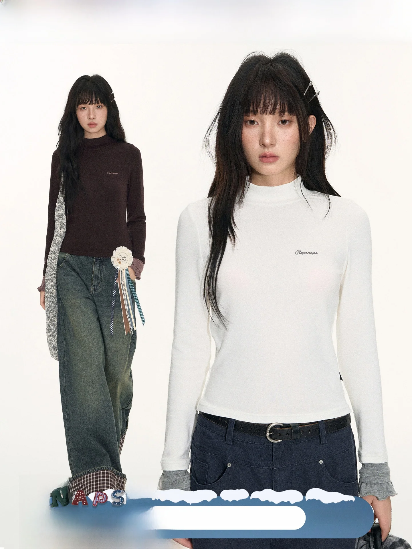 

Оригинальная женская футболка NAPSNAPS с высоким воротником, цветными вставками, длинным рукавом, облегающая, с кружевной отделкой и манжетами, повседневная