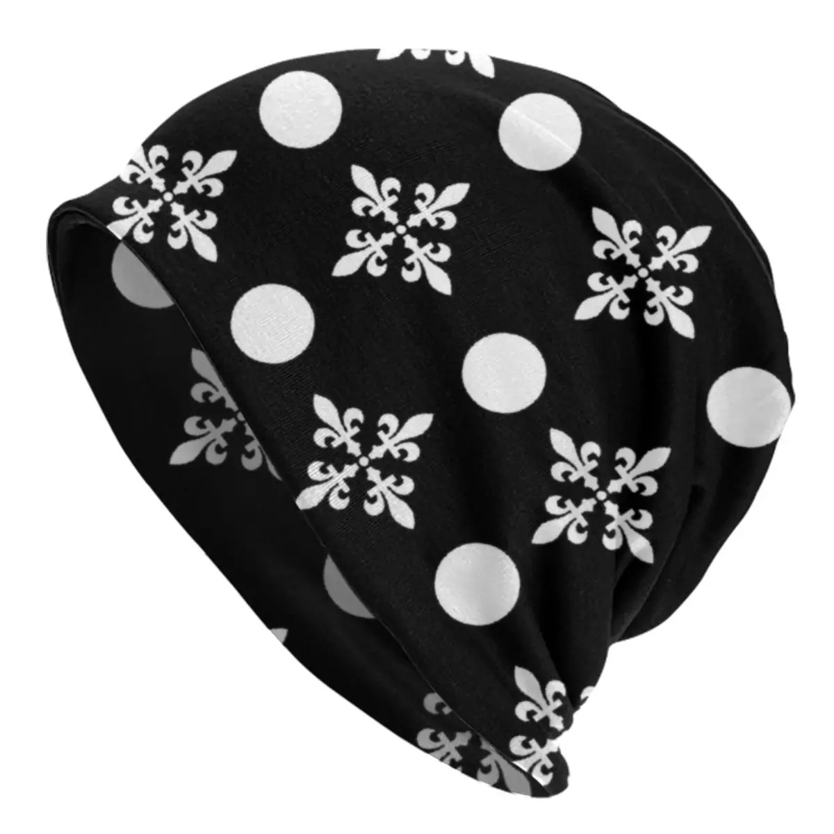 Fleur-De-Lys Lily Floral Pattern Beanie Cap Unisex Warm Bonnet Homme Knitting Hats Cool Polka Dots Skullies Beanies Caps For