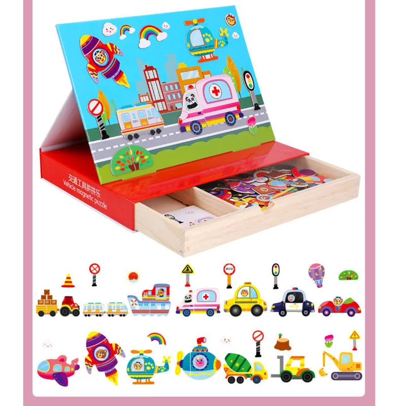 New Magnetic Puzzles Changing Clothes Game Animals Puzzles Drawing Board Learning Educational Wooden Toys Children Gift 2022