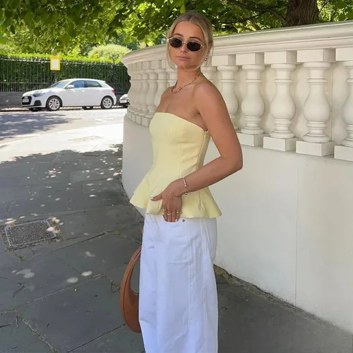 Imagen 2 del producto KONDALA-Top de tubo con volantes para mujer, camisola Sexy amarilla mantequilla, moda de verano 2025, sin tirantes Y2K, ropa de calle para chica, Tops para fiesta y vacaciones