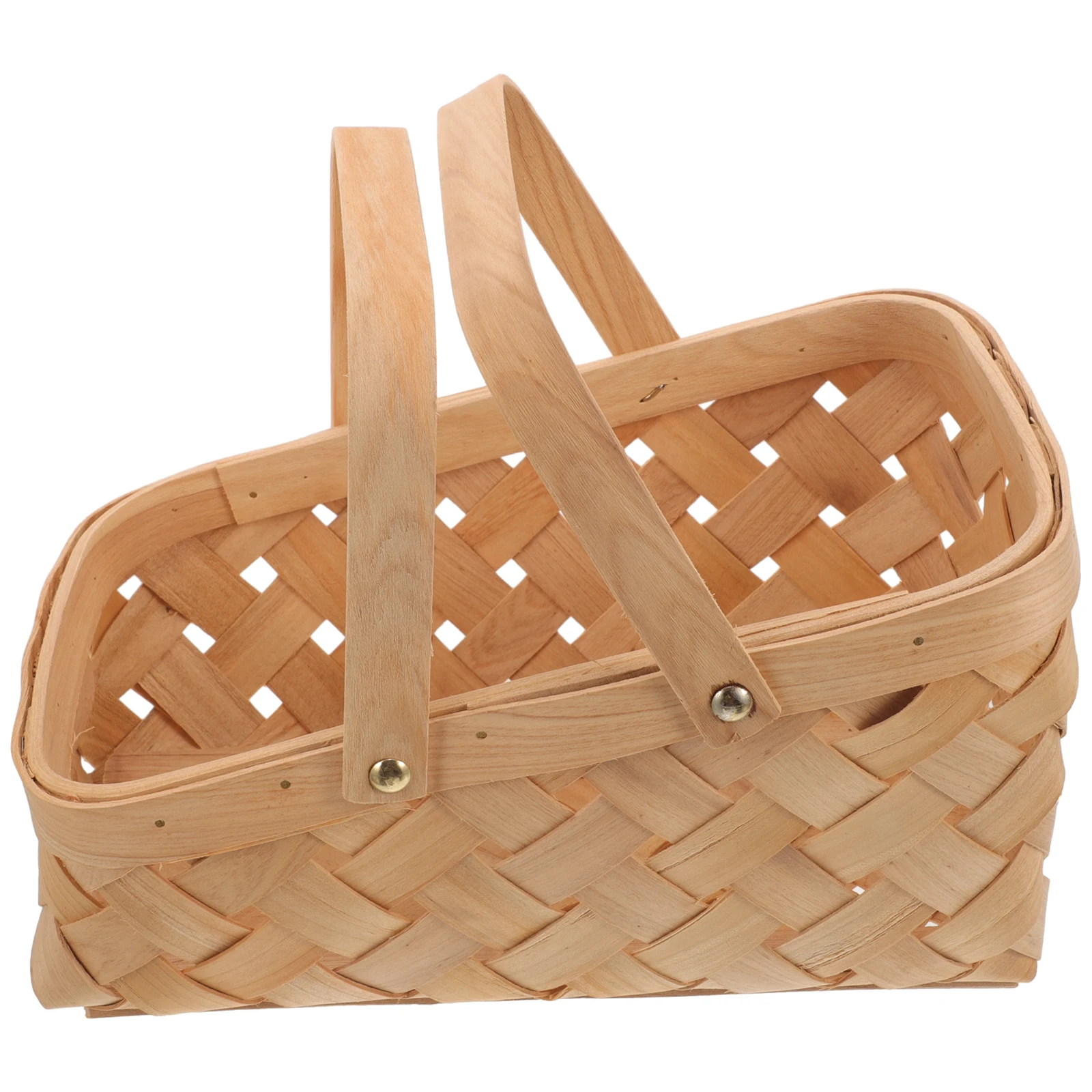 

Bamboo Basket Hand Woven Picnic Storage Fruit Flower Small Handles Decorative Woven Texture Sundries Long Time Use Home