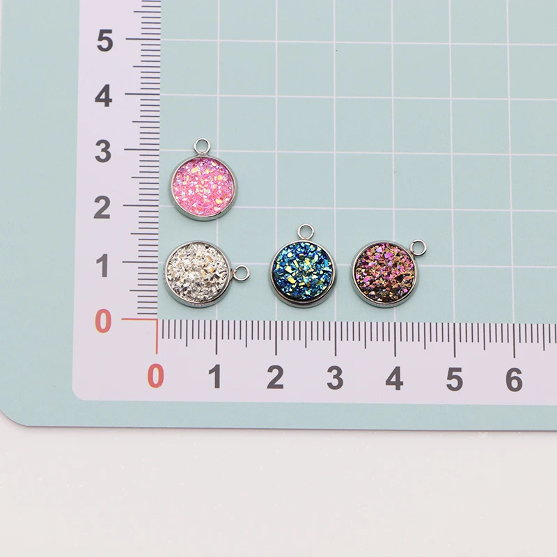 40pcs/lot Sparking Glitter Faux Cabochon Charms Stainless Steel DIY Pendant For Jewelry Making Wholesale
