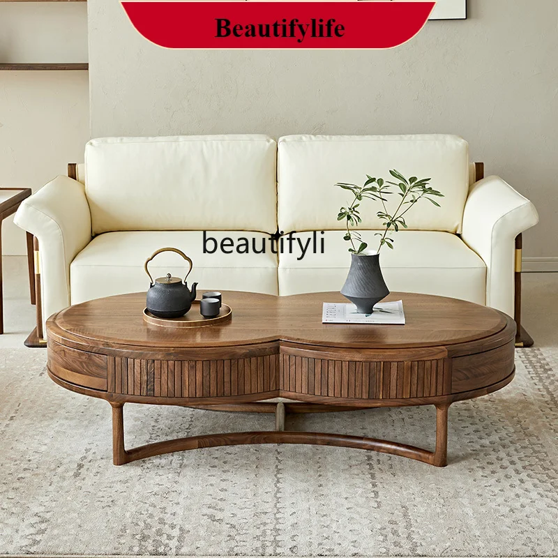 

Black walnut coffee table Nordic simple creative solid wood storage low table living room home coffee table G1218