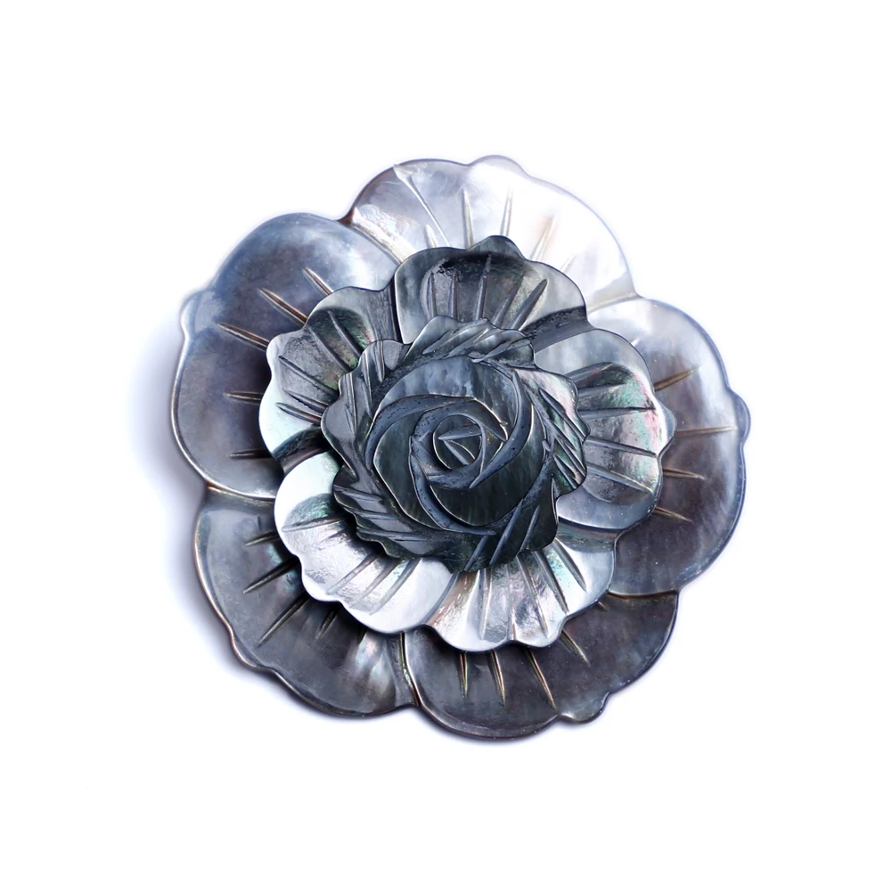 Natural Shell Brooch Black Mother Of Pearl Shell Camellia Flower Badge Pendant Bridal Corsage Pins DIY Charms Jewelry Accessory view 2