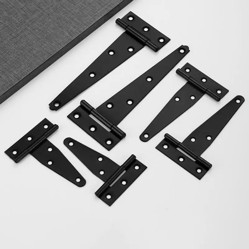 New 2pcs Heavy Duty Black T Shape Iron Hinges Galvanized Door Gate Hardware Hinges Shed Cabinet Barn Room Strap Hinge With Screw