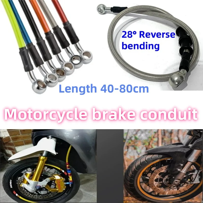 HQ Motorcycle Brake Hose 40cm-80cm Universal Brake Cable Line 28° Braided Steel Hydraulic Clutch Radiator Oil Cooler Dirt Bike