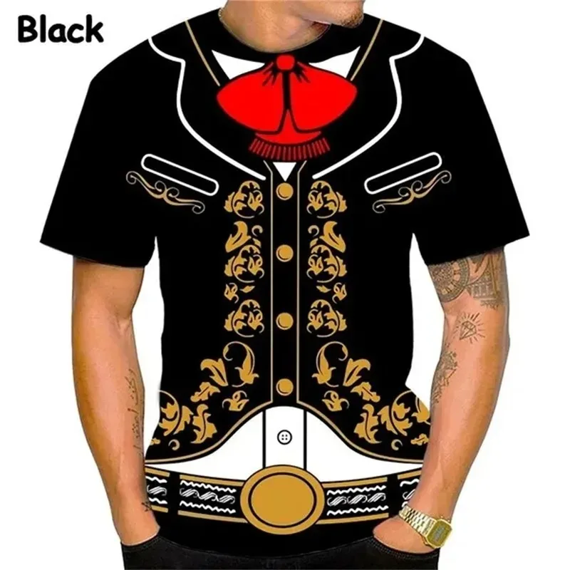 Men\'s Mariachi Graphic T-Shirts 3D Print Fake Suit Short Sleeve Tee Tops Casual Oversized T Shirt Mexican Costume Streetwear