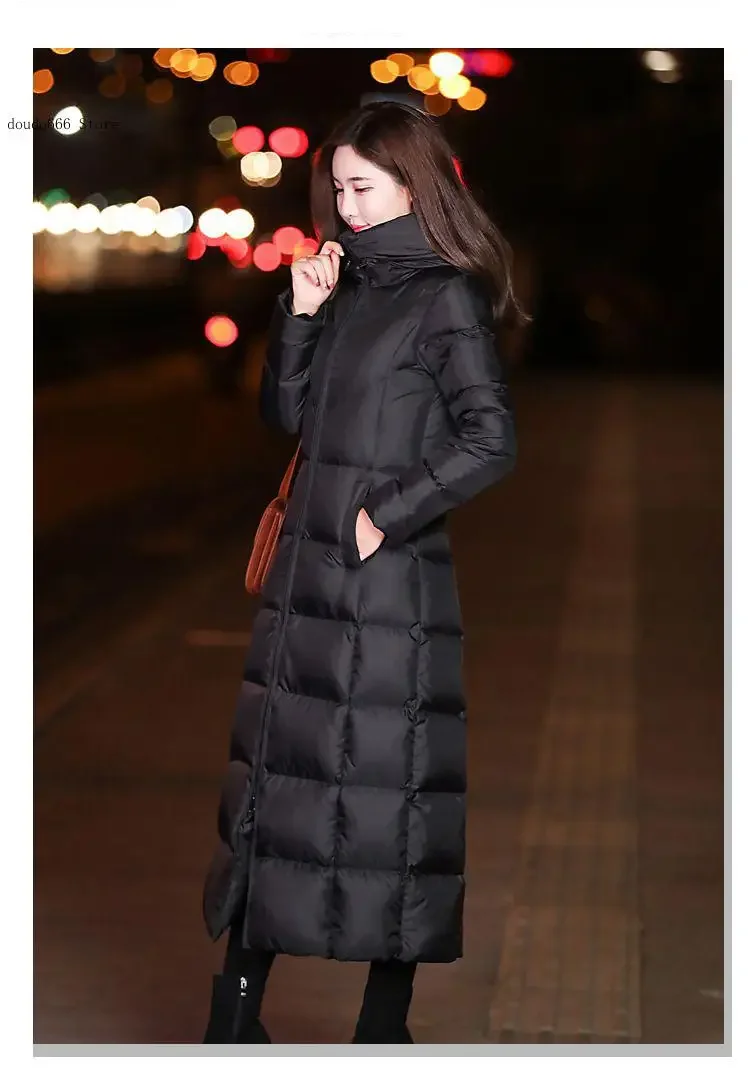 Women\'s Long Cotton Coat Black Parker Big Winter Warm Jacket Women\'s Hooded Cotton Coat Thickened Warm Puffer Coat