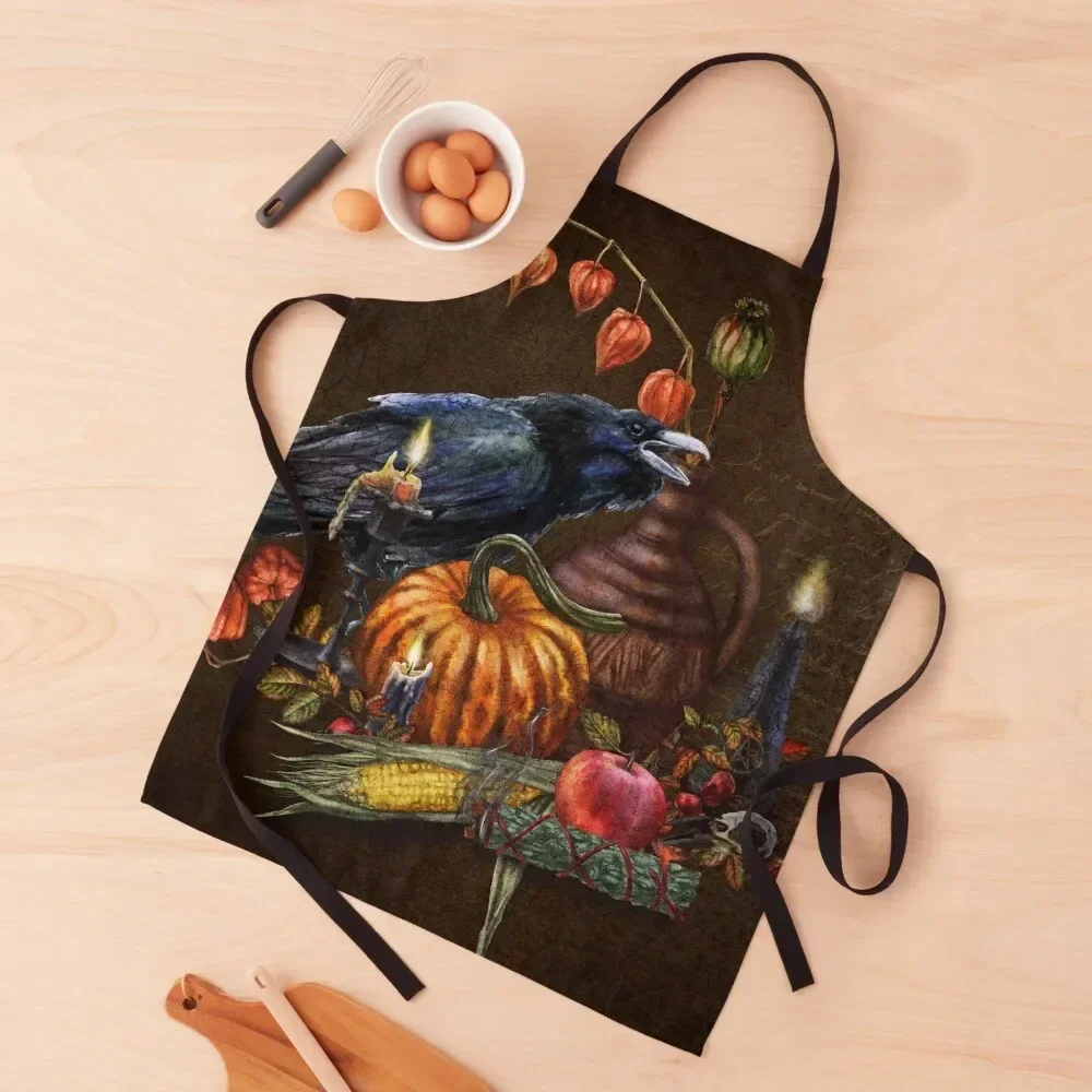 

Samhain Raven Apron chef for man restaurant accessories Chef Uniform innovative kitchen and home items Apron