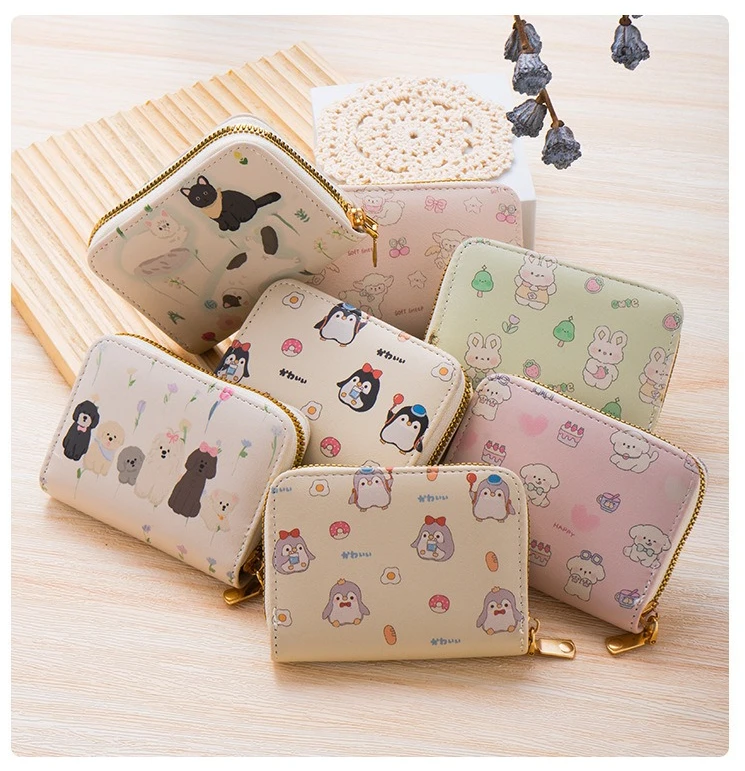 Cute animal cartoon card bag women's large capacity ultra thin multi card driver's license storage bag portable coin purse