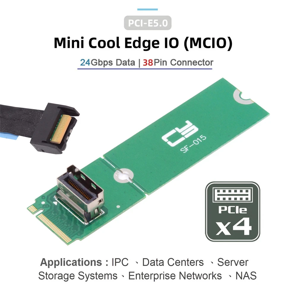 Cablecc PCI-E 5.0 4.0 M.2 M-key to Mini Cool Edge IO MCIO Female Host Adapter for PCIe Nvme SSD 2280 2230