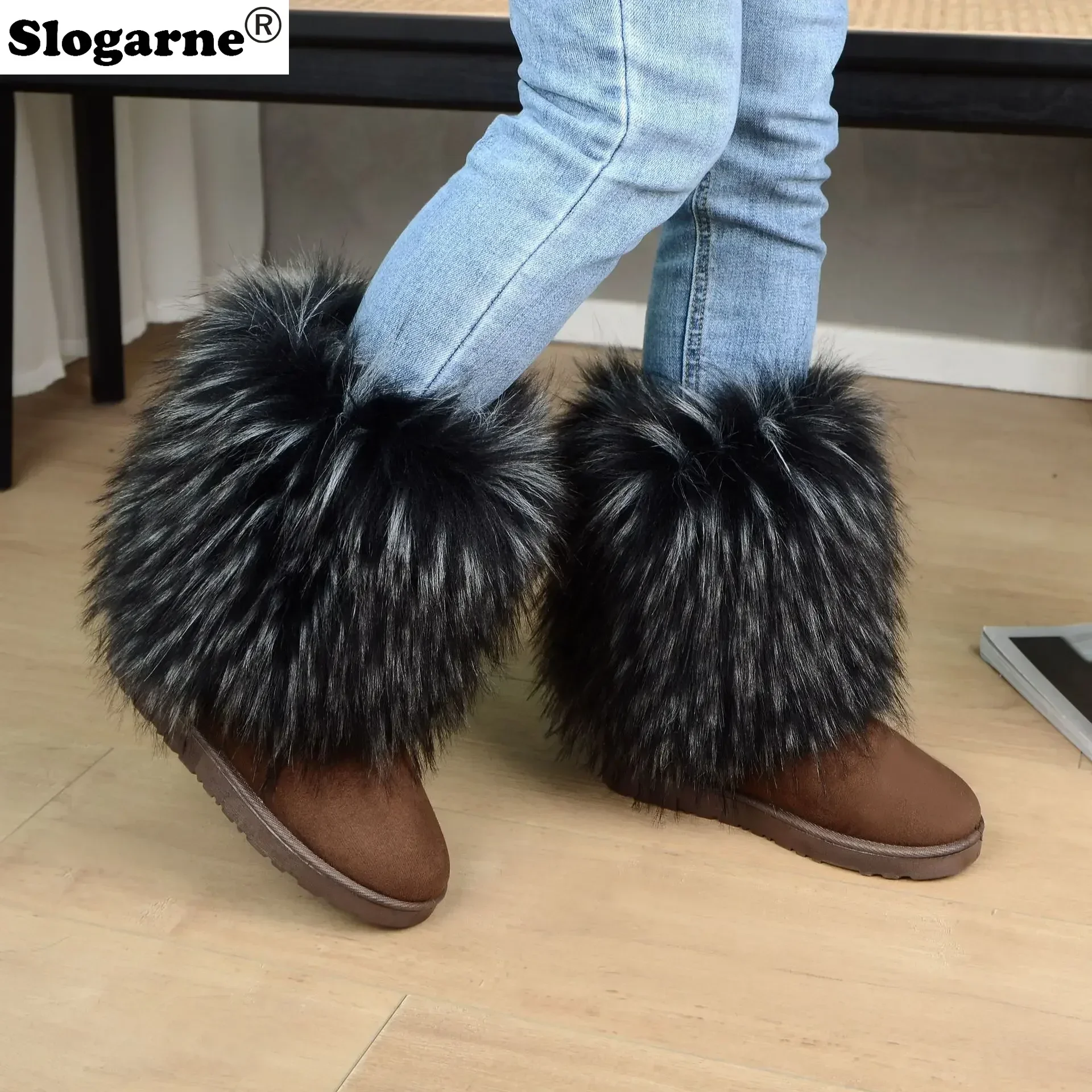 2024 New Fur Snow Boots Women's Winter Outdoor Fluffy Faux Fur Boots Girl Fashion Europe America Thick Sole Furry Platform Shoes