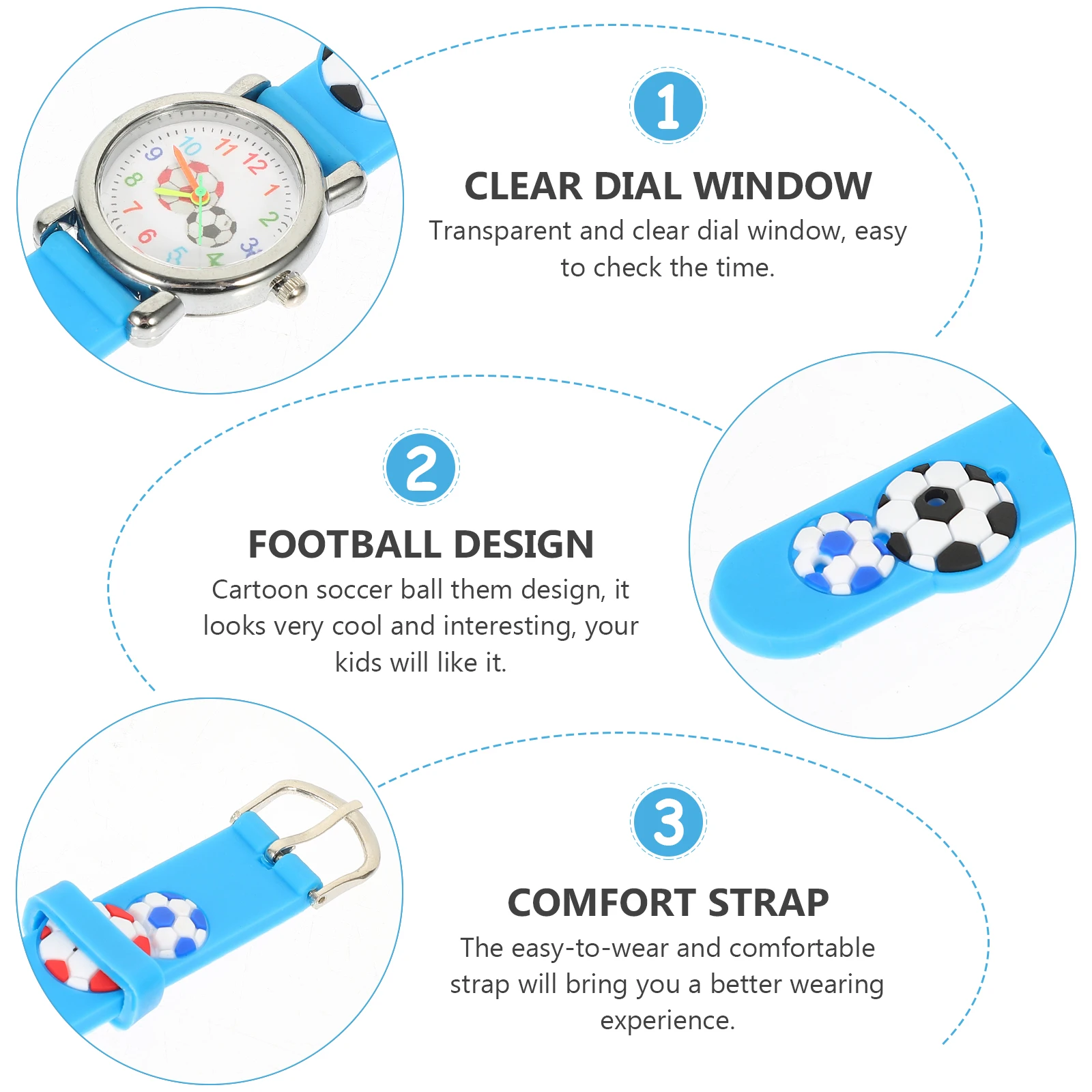

Football Pattern Kids Watch Stainless Steel Plastic Soccer Ball Wrist Time Learning Durable Design Childrens Cartoon