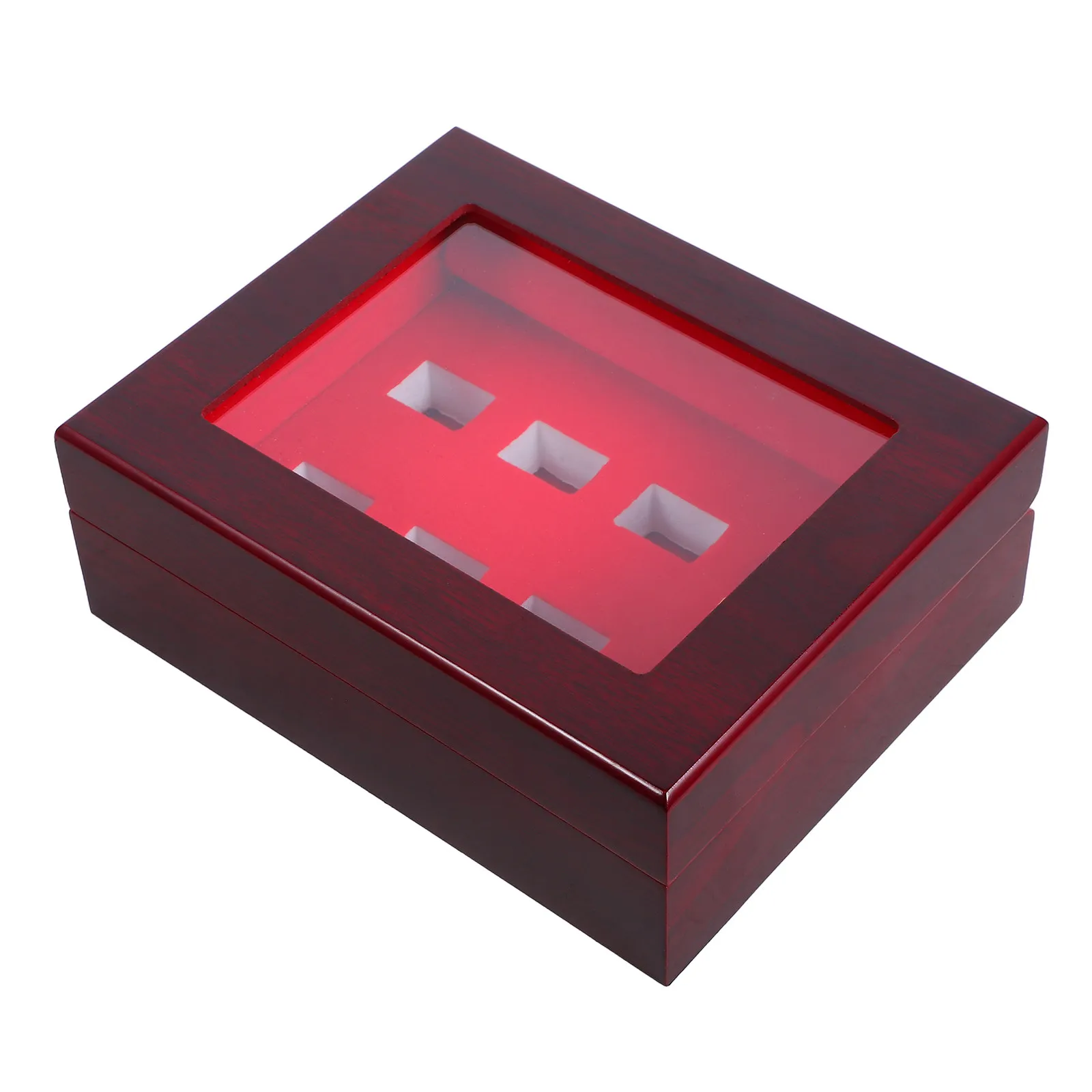 Vintage Wooden Ring Box 8 Compartment Ring Display Case for Engagement Proposal Wedding Rings Sports Trophy Rings Jewelry