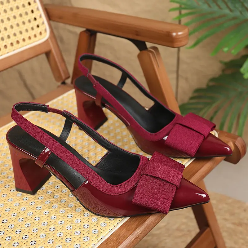 

Burgundy Fashion Women's Sandals Designer Slip-on Pointed Toe Casual Platform Lolita High Heels Elegant Party Open-Heel Slippers