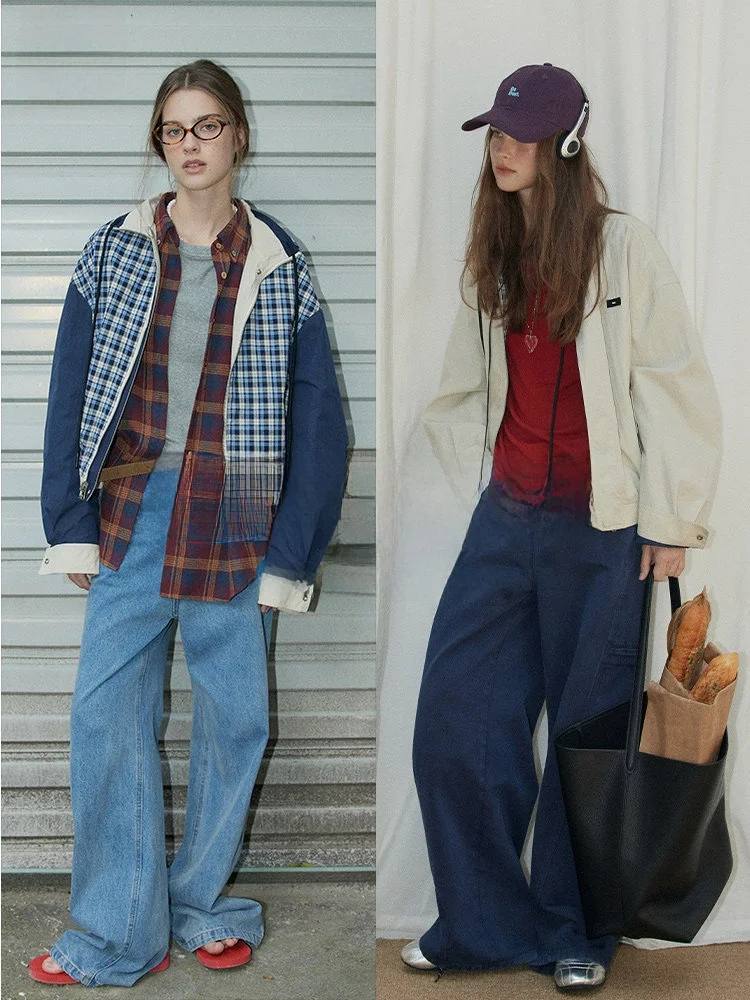 

Двусторонняя куртка в американском ретро-стиле с воротником-стойкой, повседневная, свободного кроя, из смесового хлопка, женская верхняя одежда, многоразовая, качественная