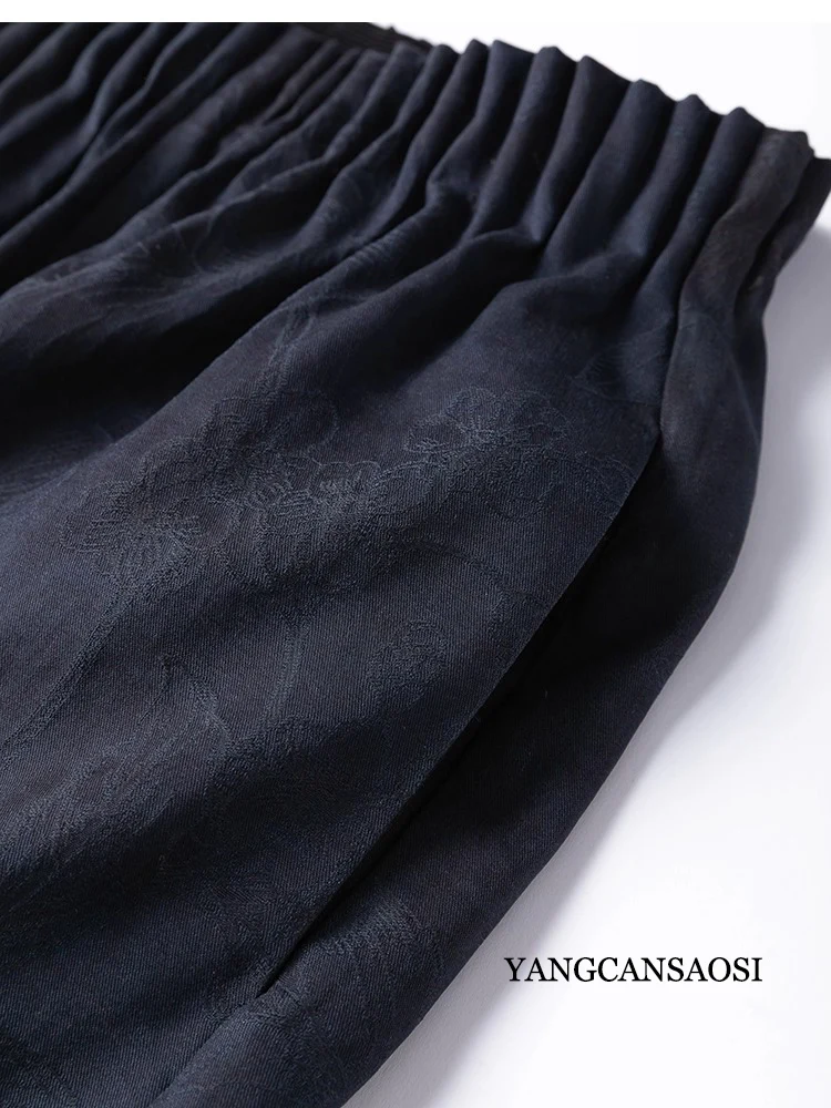 التعادل صبغ نمط 30 مللي متر 100% التوت الطبيعي الحرير عبق سحابة الغزل زهرة برعم الخصر جيب تصميم المرأة مستقيم الساق السراويل #3