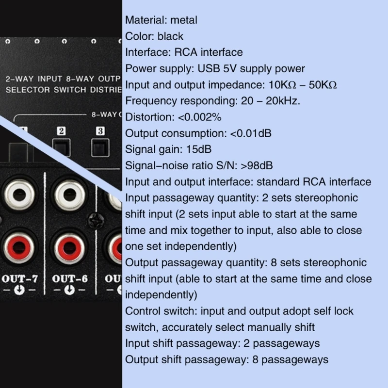 محول اختيار الصوت ، تبديل دعم الموزع ، 2 إدخال خلط ، انخفاض الشحن في وقت واحد ، 2 في 8 خارج