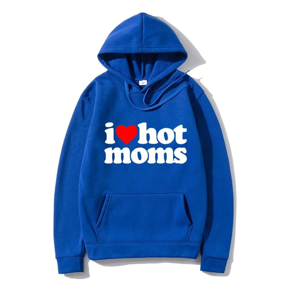 I Love Hot Moms Men Print Casual Winter Hoodies Thickened Plush Lining Harajuku Sweatshirt Hip Hop Street Style Clothes