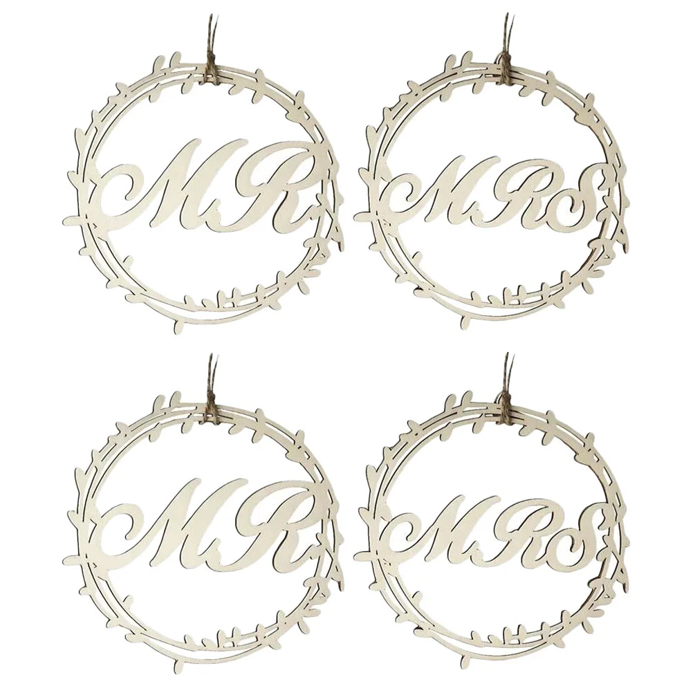 

4 PCS Wooden Pendant Wedding Chair Signs Banquet Party Ornament Lighthouse Gifts The Banner Festive Seat Hanging Miss