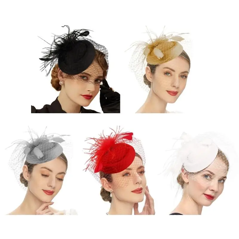

A52E Women Veils Vintages Fascinator Headwear Fashion Bridal Wedding Headbands