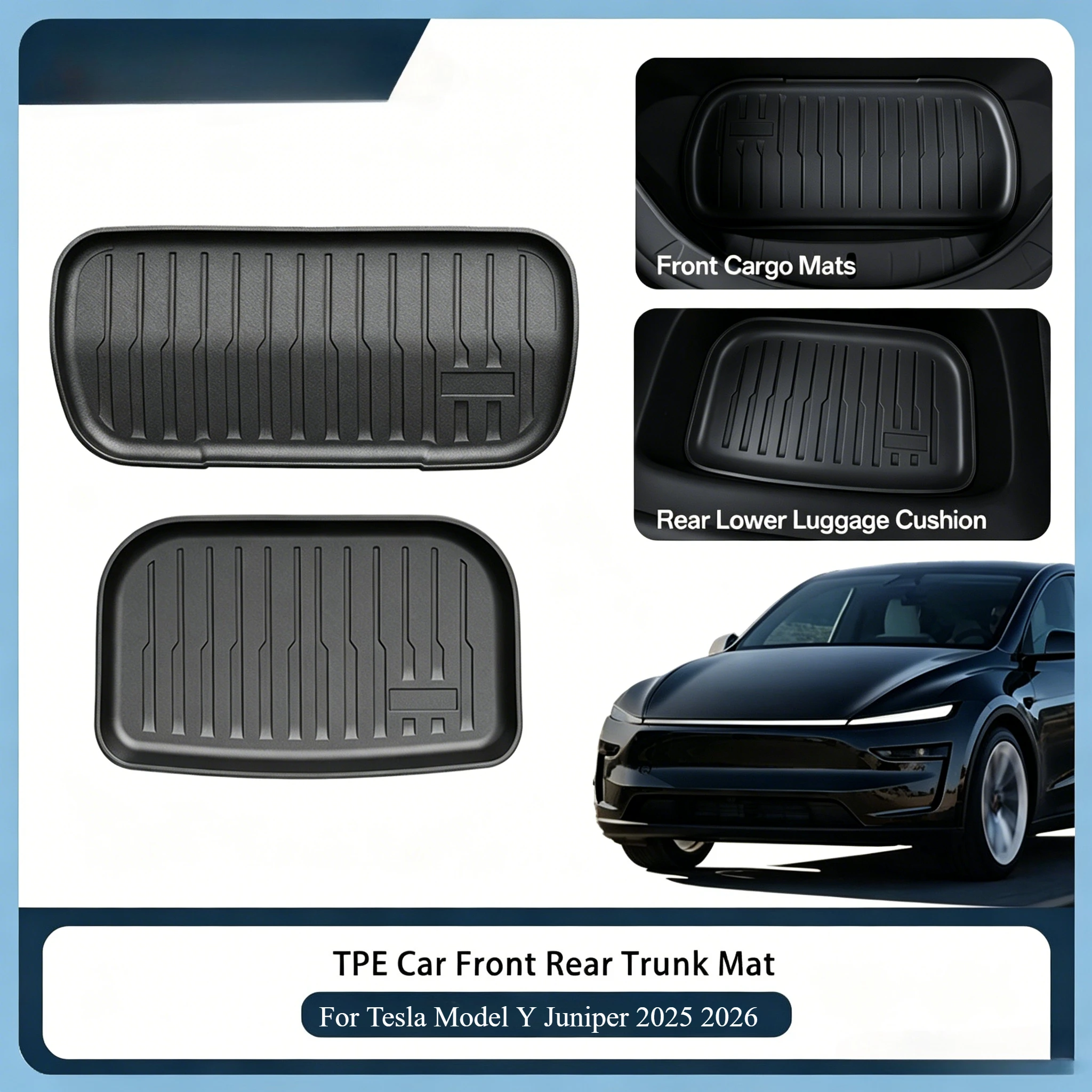 

For Tesla Model Y Juniper 2025 2026 Black Front & Rear Trunk Mat TPE Waterproof Anti-Slip Full Coverage Mat Interior Accessories