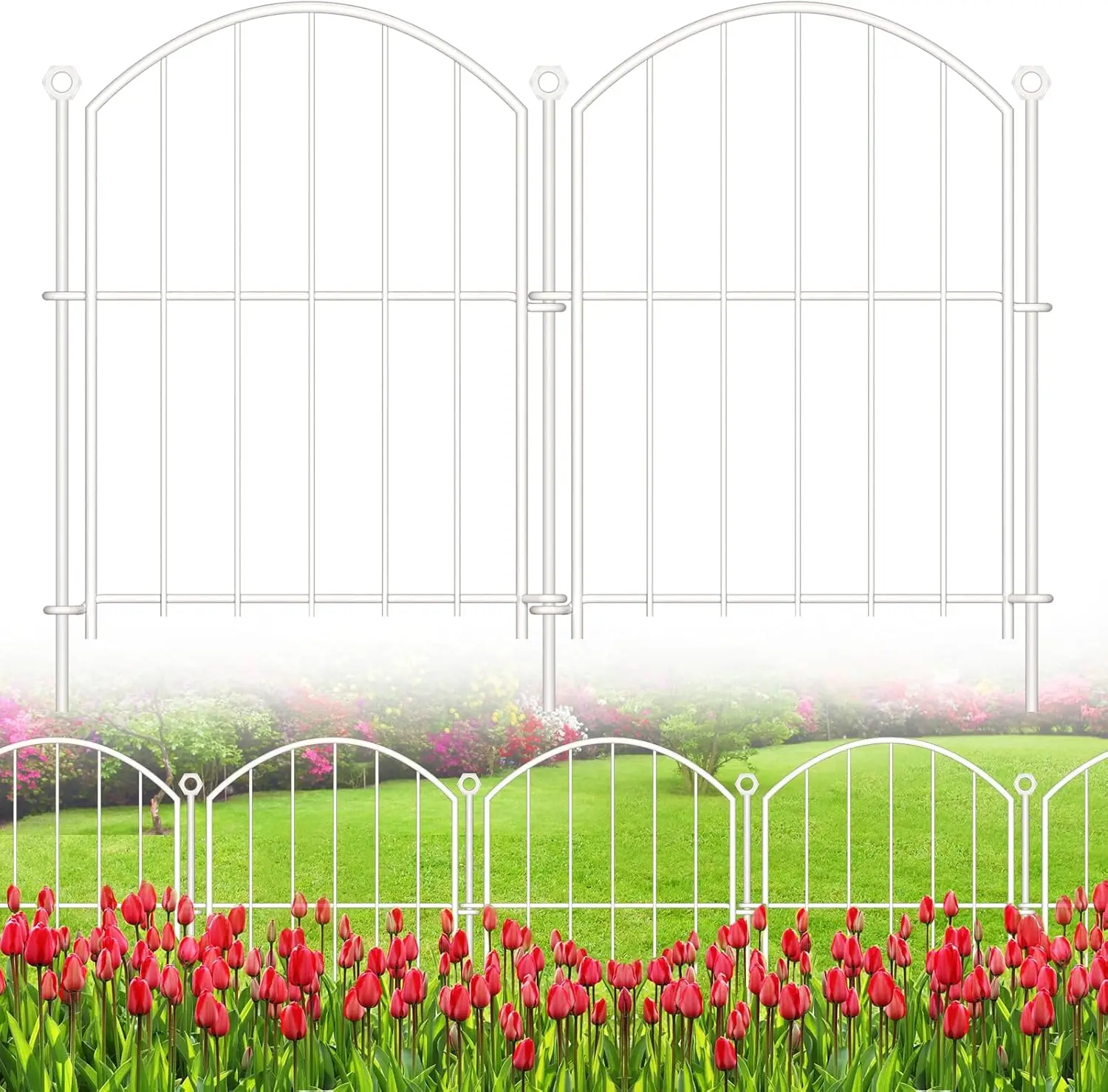

Decorative Garden Fence 17in x10ft, Rustproof Metal No Dig Barrier for Dogs and Flower Beds, White Outdoor Decor