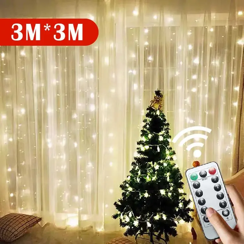 Warm Fairy String Curtain Lights, Iluminação Festival, Arco-íris, Lâmpada de janela, Casa, Quarto, Casamento, Decoração de Natal, 3m