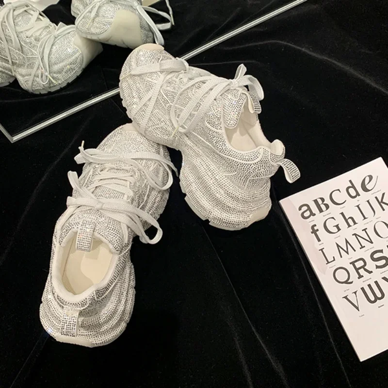 Fashion Bling Ladies Shoes Luxury Design Leisure Lace Up Sneaker 2024 Spring Track Trainers Platform Women Vulcanize Footwear