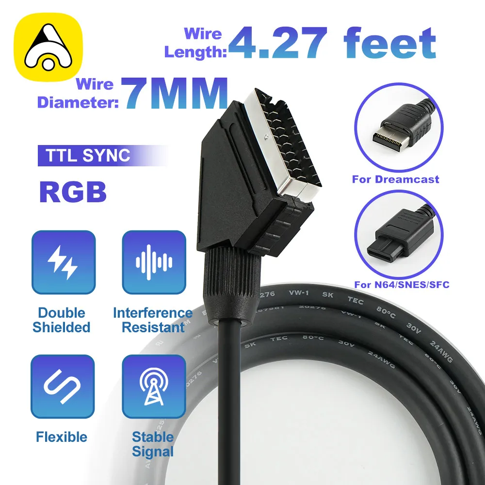 Wysokiej jakości kabel TTL SYNC SCART do profesjonalnego kabla audio i wideo Dreamcast/N64/SNES/SFC — zdjęcie produktu 7