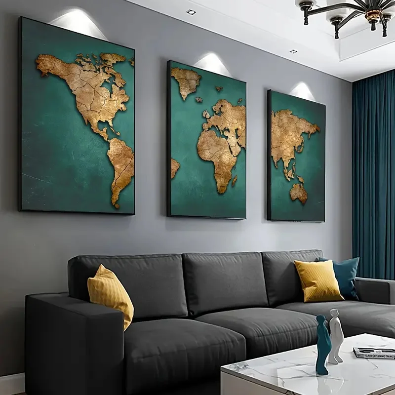 Retro World Map 3pcs/set Canvas Posters Nordic Wall Decor Wall Art Canvas Painting Living Room Bedroom Corridor Wall Decoration