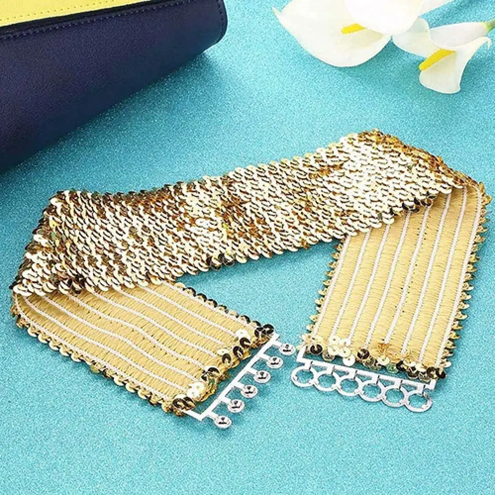 Women's Cool Punk Sparkling Sequins Elastic Stretch Wide Waistband Waist Belt