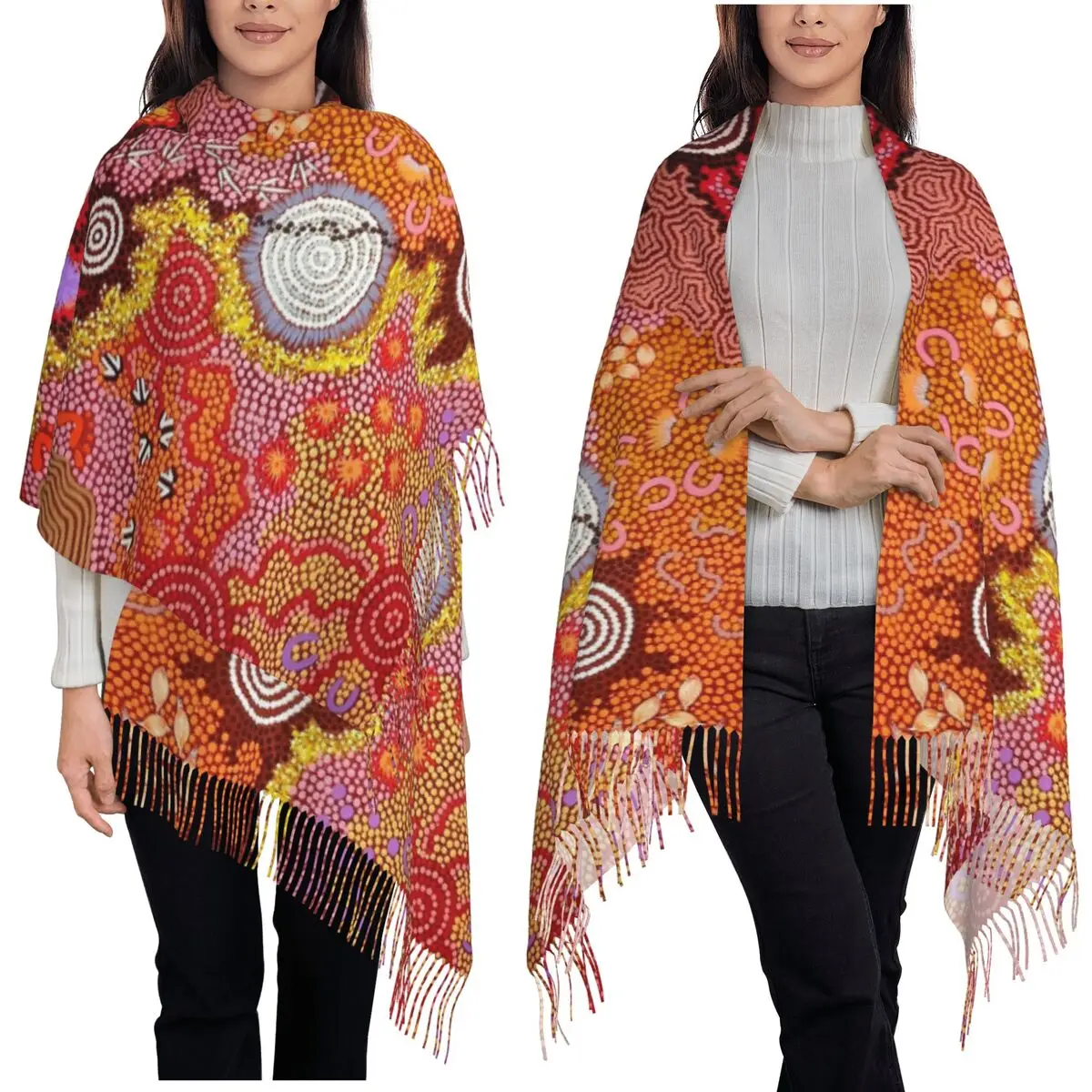 

Шарф с австралийским аборигеном, шарфы с кисточками для женщин, мягкие теплые шали и накидки, длинная осенне-зимняя шаль