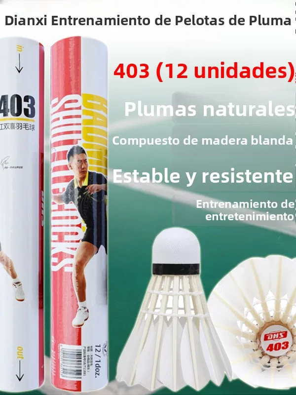 Pelotas de Bádminton Red Double Happiness 403, Pluma Natural y Corcho Compuesto, Duraderas, para Entretenimiento, Fitness y E...