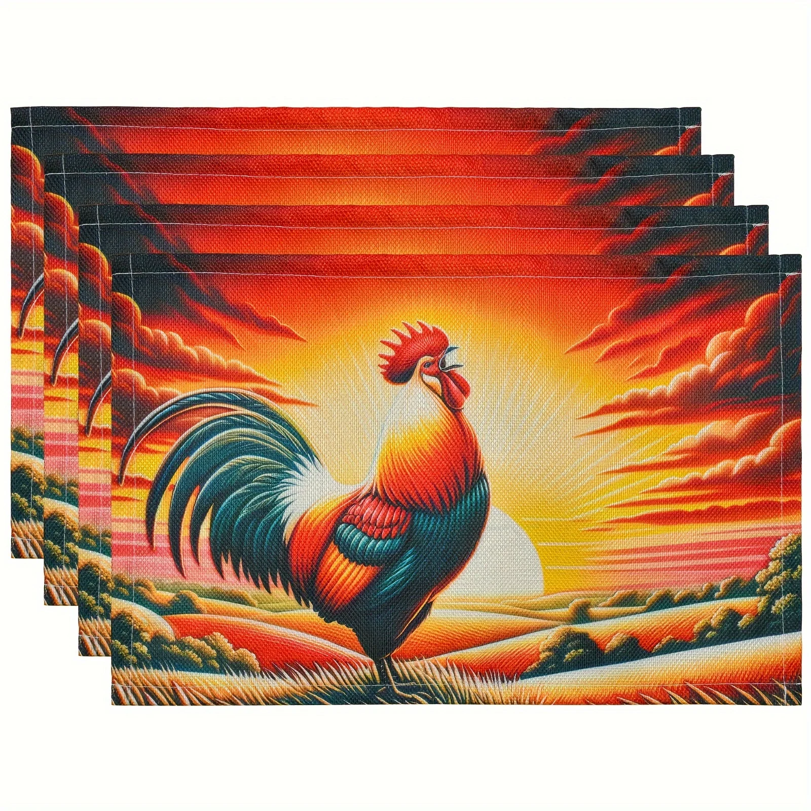 2Pcs Rustic Farmhouse Rooster Clockwork Placemats